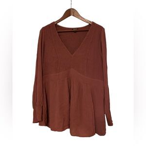 TORRID Women’s Size 1 Long Sleeve V-Neck Smocked Dusty Red Boho Blouse